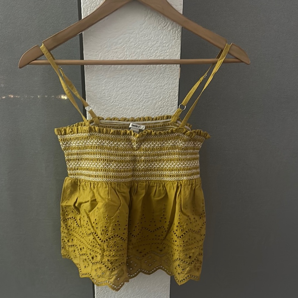 Yellow Eyelet Smocked Crop Top